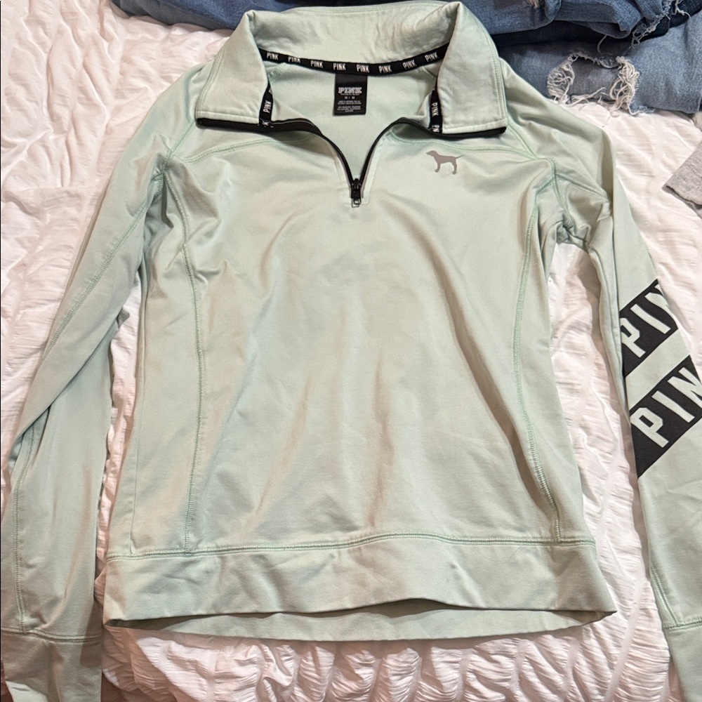 PINK Victoria's Secret Mint Green Quarter-Zip Sweatshirt